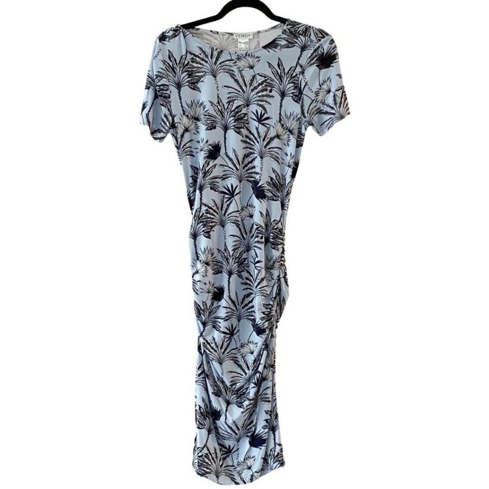 Venus Short Sleeve Round Neck Ruched Floral Pattern Knit Dress Size Small - Picture 5 of 7